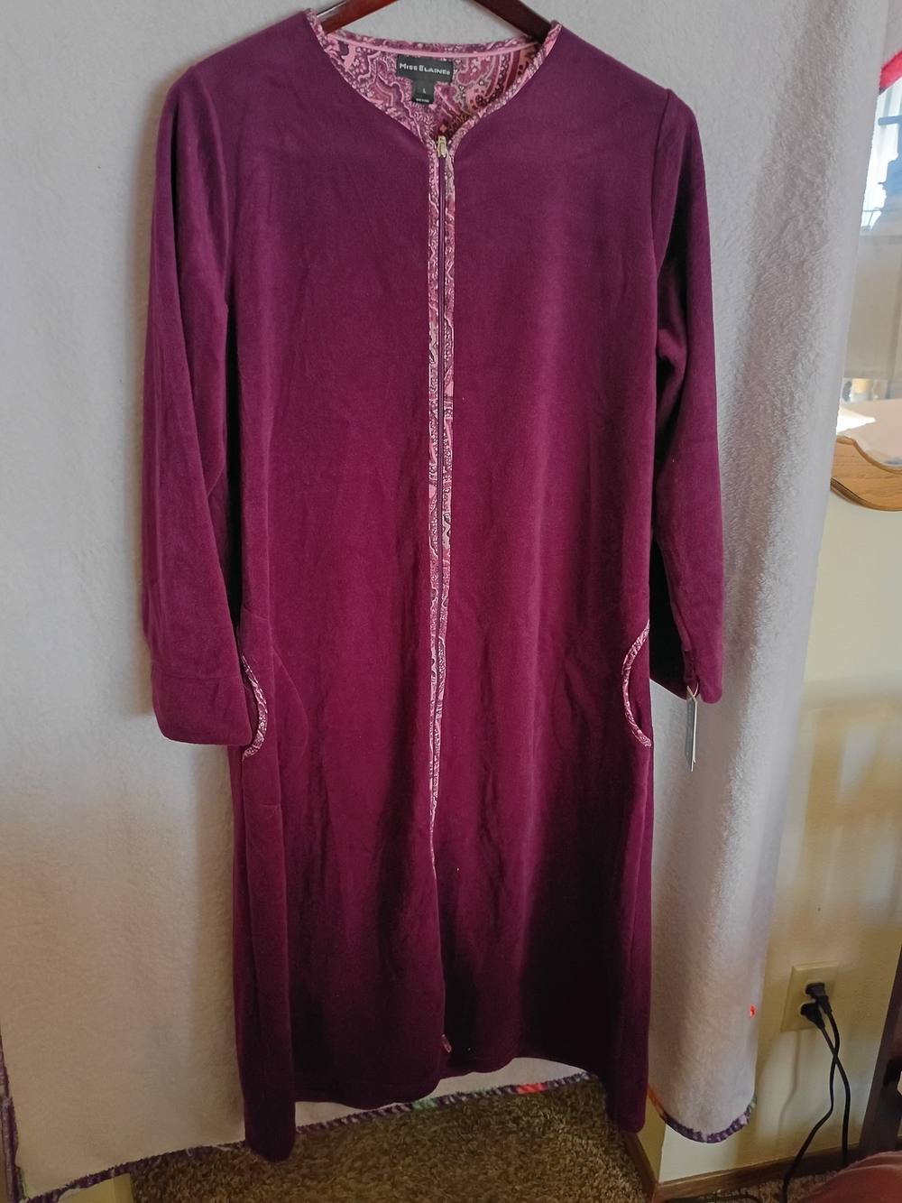 Vintage Miss Elaine Women's Long Plum Zip-Front House Robe